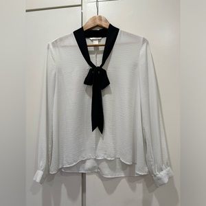 H&M White Tie Neck Blouse